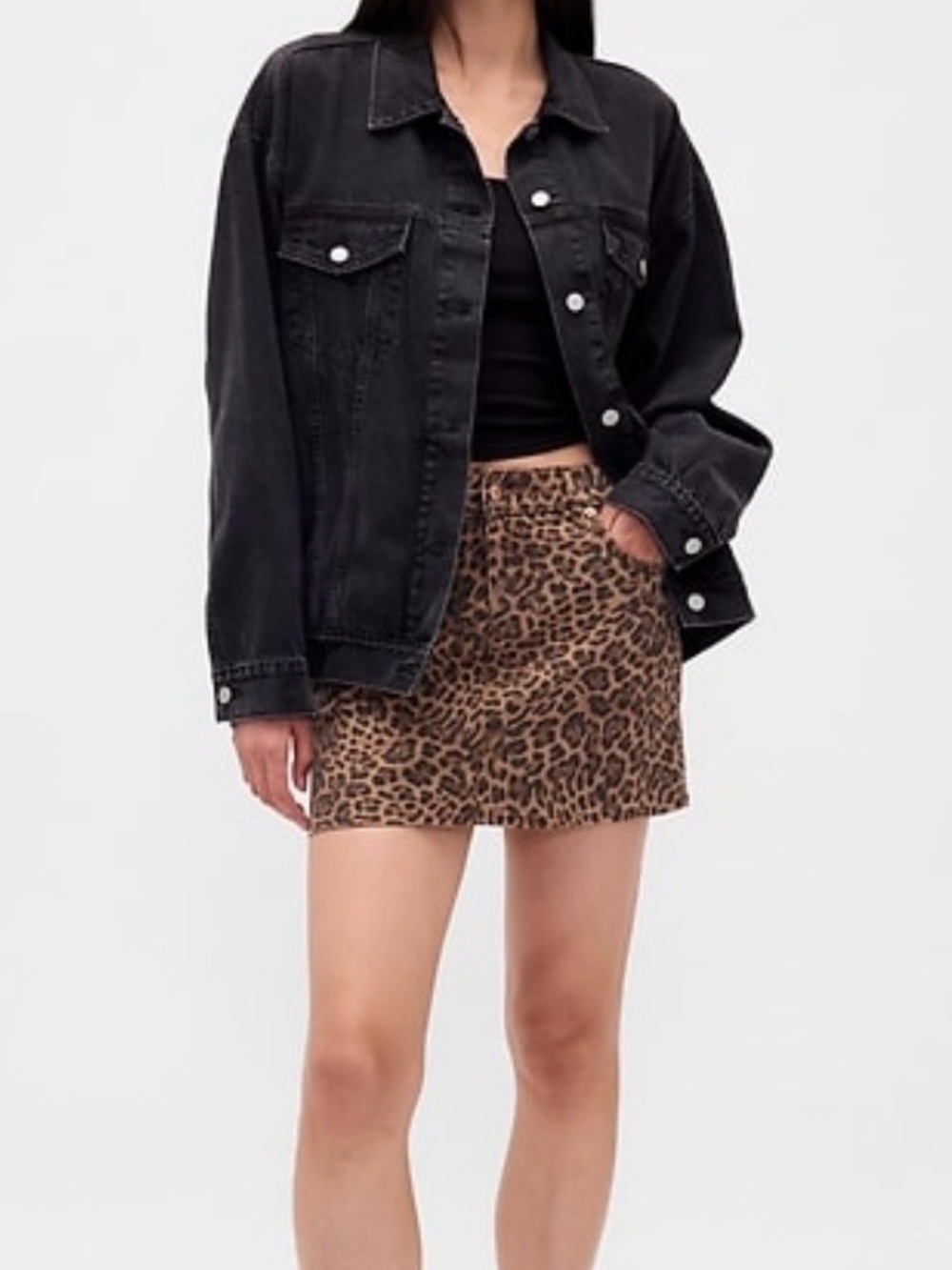 Gap Animal Print Denim Mini Skirt